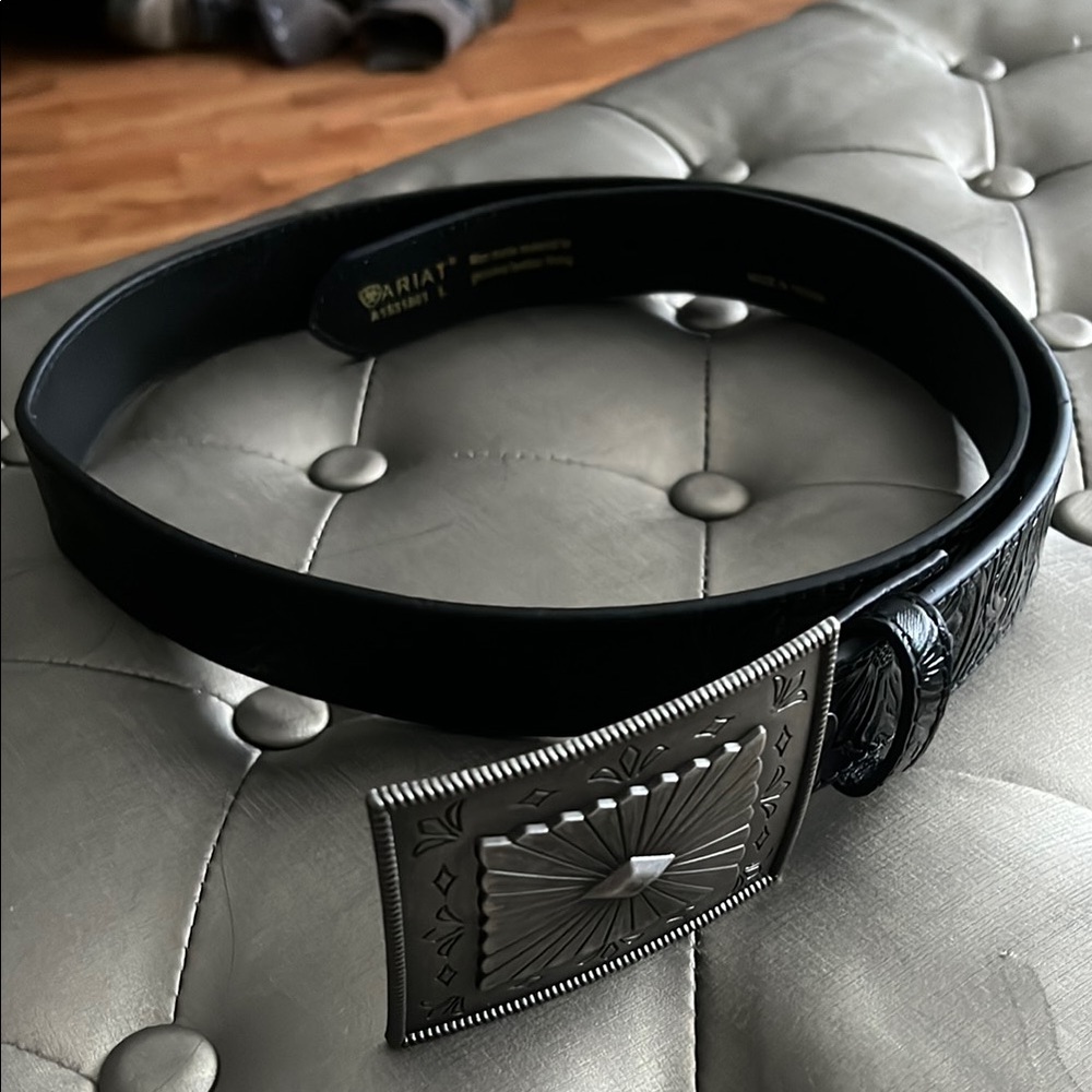 Ariat Black Leather Belt with Silver Buckle